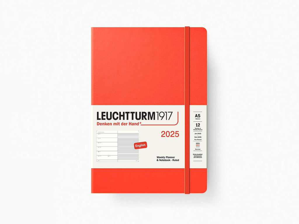 2025 Leuchtturm 1917 Weekly Planner & Notebook - LOBSTER Hardcover, Ruled Pages