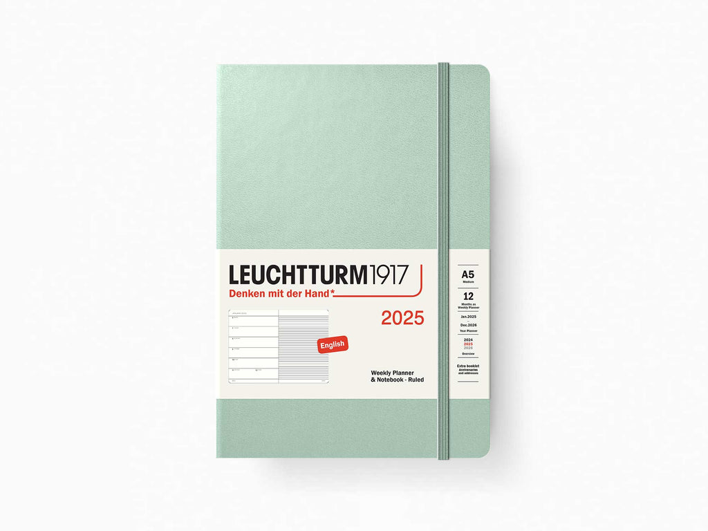 2025 Leuchtturm 1917 Weekly Planner & Notebook - MINT GREEN Hardcover, Ruled Pages