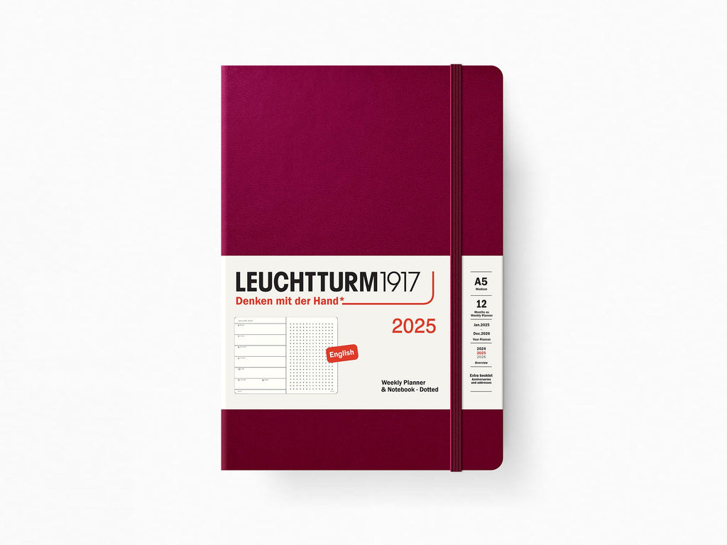 2025 Leuchtturm 1917 Weekly Planner & Notebook - PORT RED Hardcover, Dotted Pages