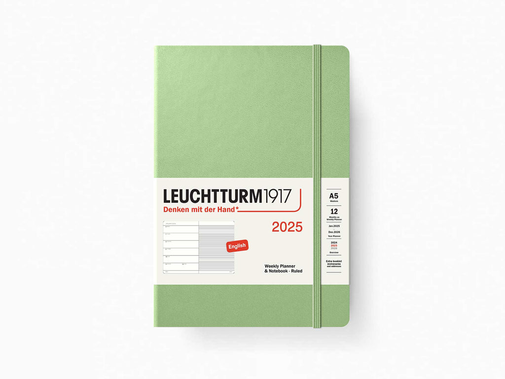 2025 Leuchtturm 1917 Weekly Planner & Notebook - SAGE Hardcover, Ruled Pages