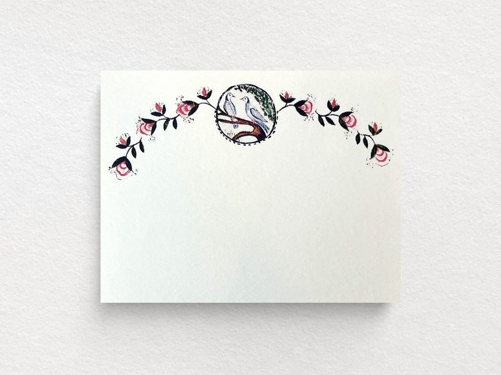Bird Rose Frame Flat Notecards Set of 8