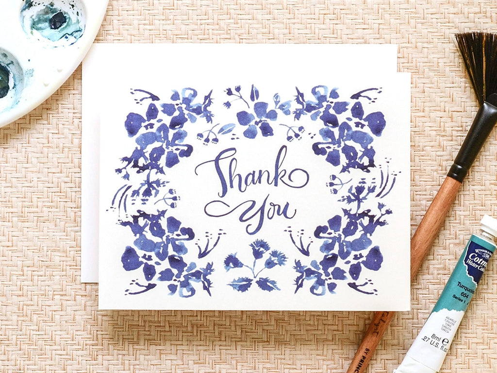 Blue Wildflower Thank You Greeting Cards, Box of 6