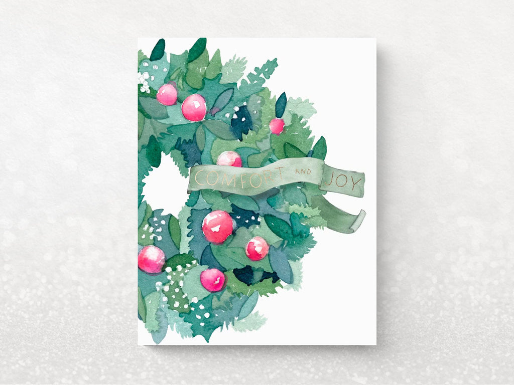 Comfort and Joy Wreath Holiday Cards - Set of 6