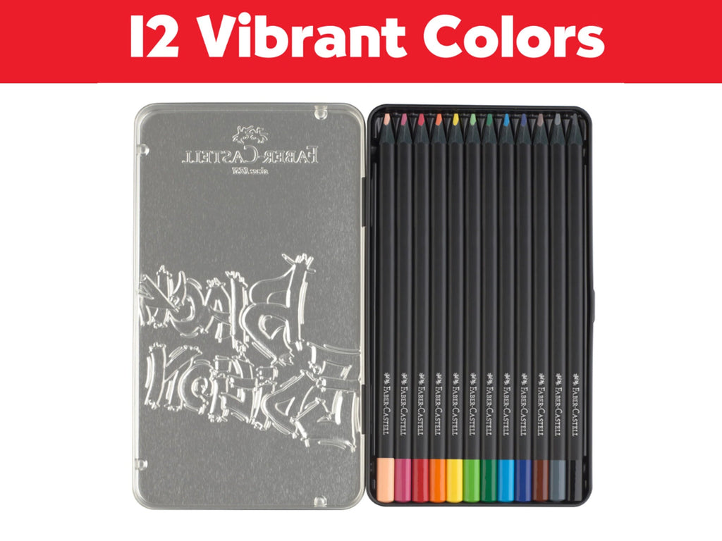 Faber Castell Black Edition Colored Pencils - Basic Colors 12 Pencil Tin