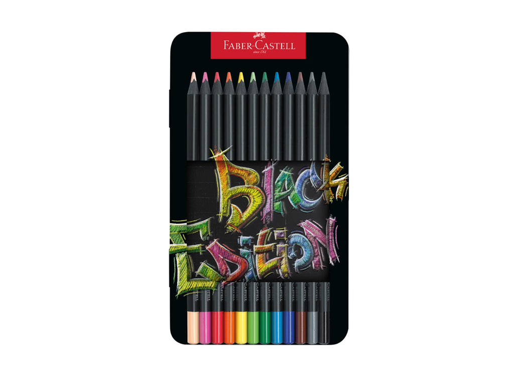 Faber Castell Black Edition Colored Pencils - Basic Colors 12 Pencil Tin