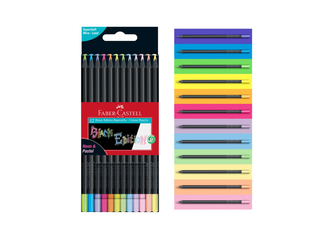 Faber Castell Black Edition Colored Pencils - Set of 12 Neon & Pastel