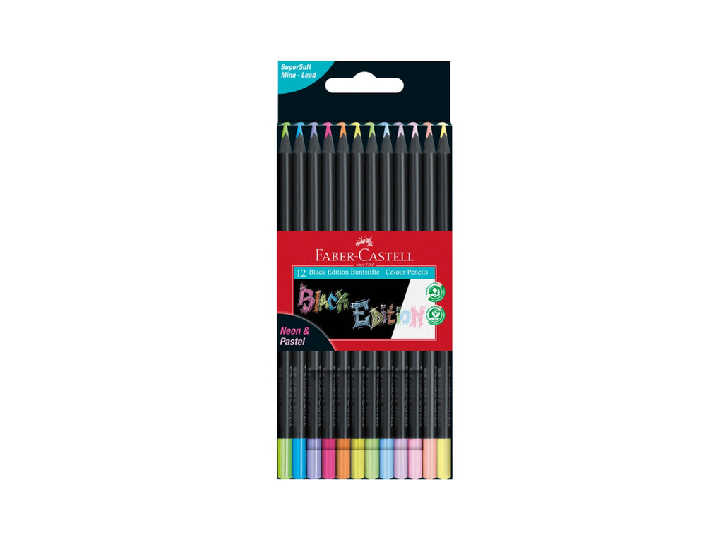 Faber Castell Black Edition Colored Pencils - Set of 12 Neon & Pastel