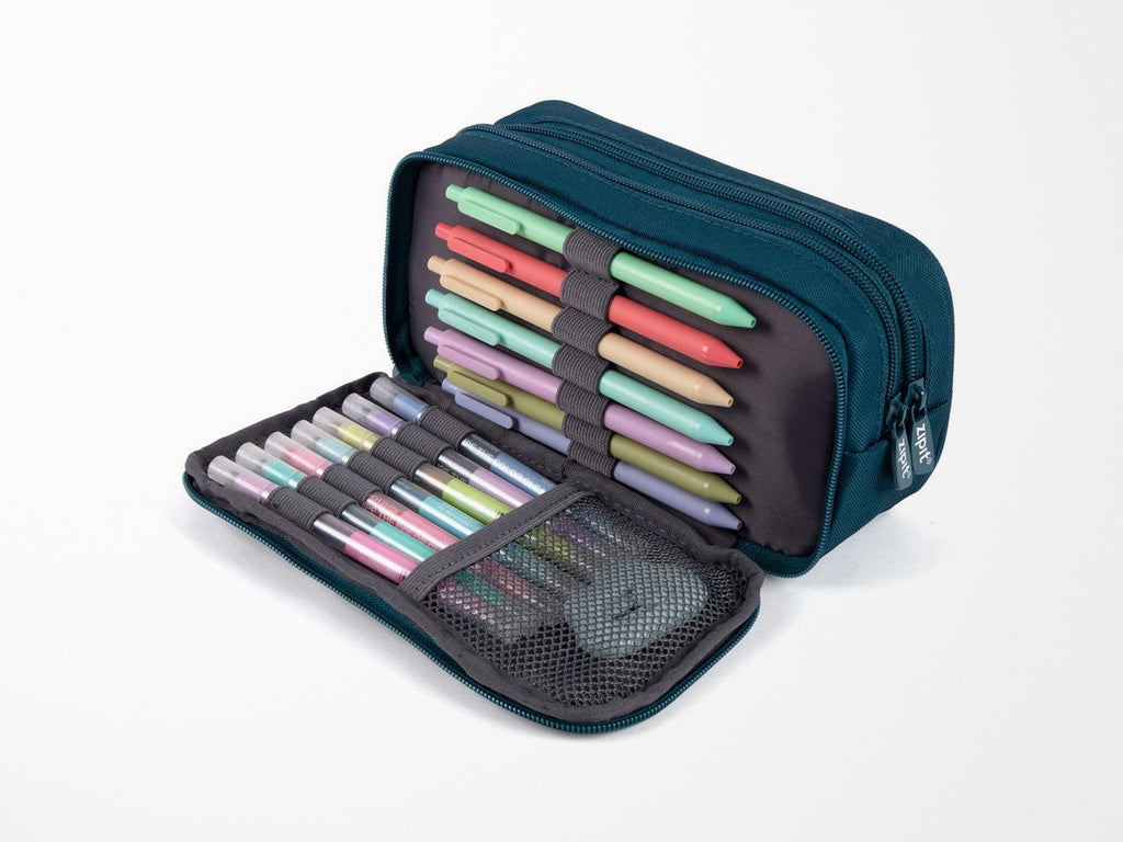 Half & Half Pencil Case - Teal Geo