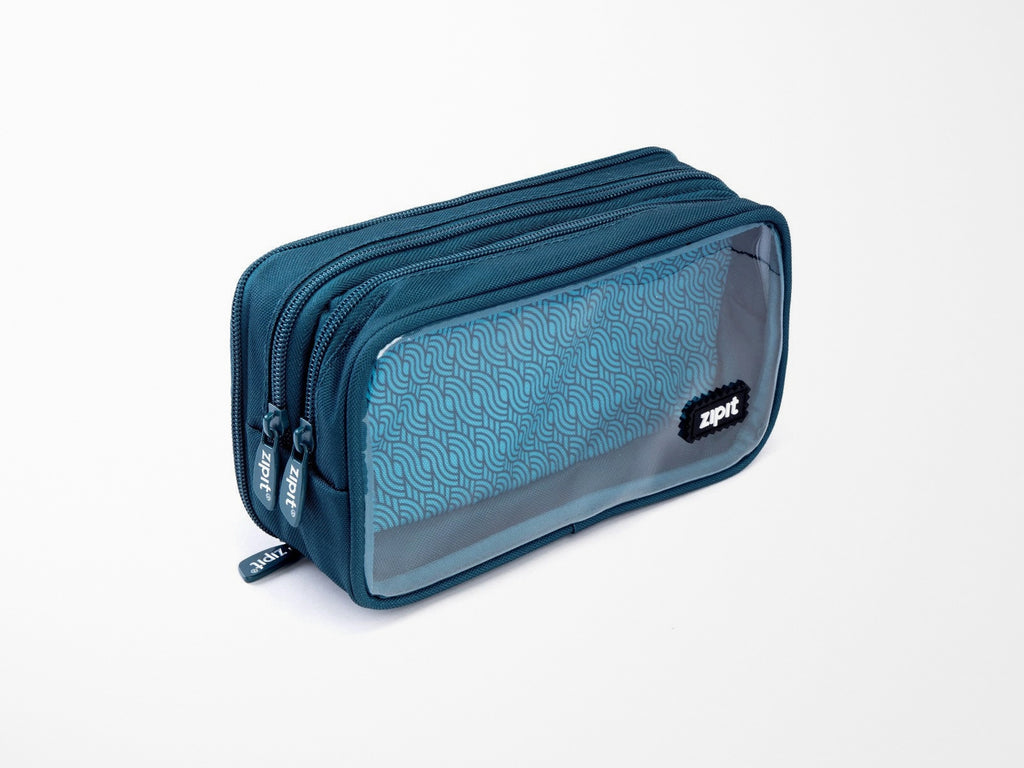 Half & Half Pencil Case - Teal Geo