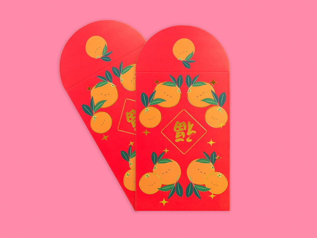 Happy Oranges Gold Foiled Red Envelopes, Hongbao 紅包