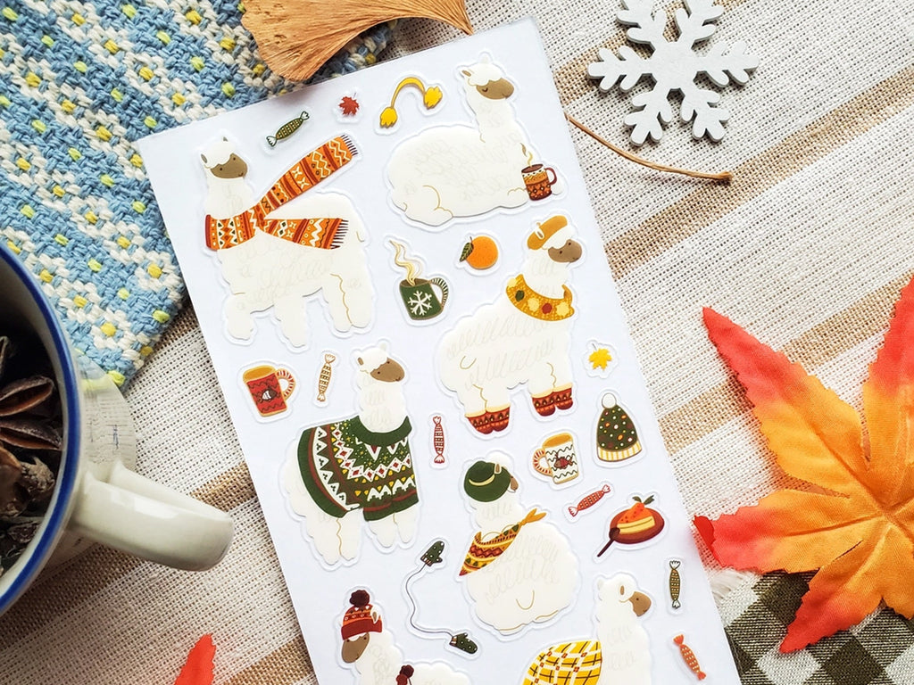 Lovely Winter Llamas Sticker Sheet