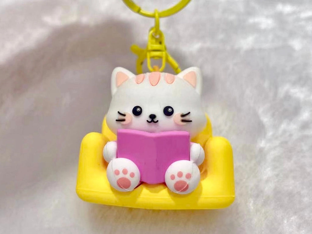 Reading Cat Charm Keyring