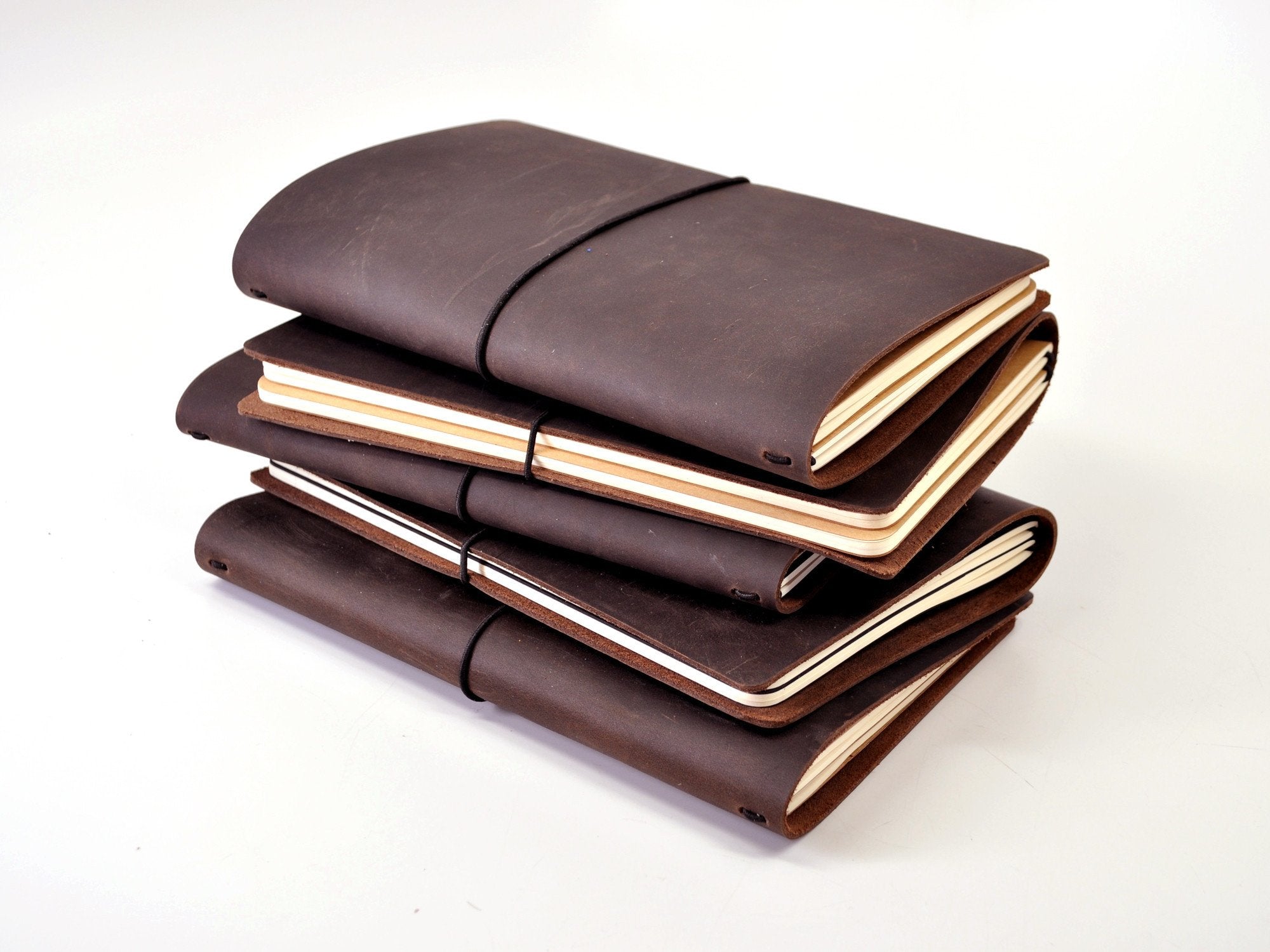World Travel Journal, Genuine Calfskin Leather, 6, Black